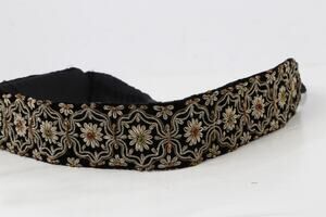 Vintage Belt S Black Velvet Gold Metallic Embroidered Beaded Medallion Waist